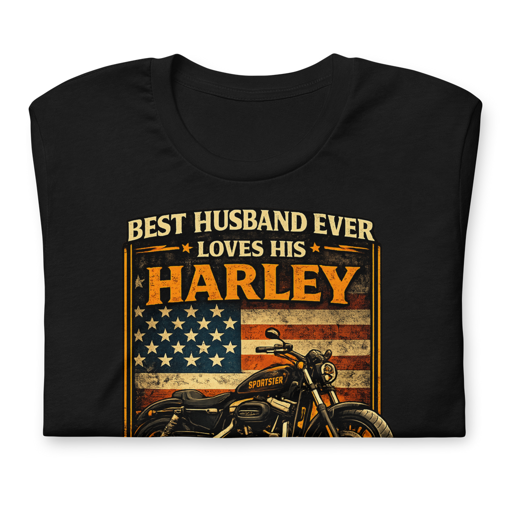 Best Husband Ever Loves His Motorcycle Funny Motorcycle Graphic Tee black shirt product image