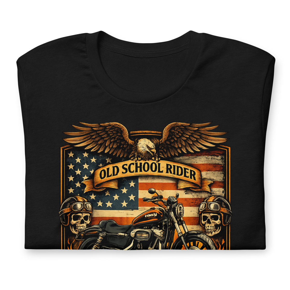 Old School Rider American Flag Motorcycle Graphic Tee black shirt product image