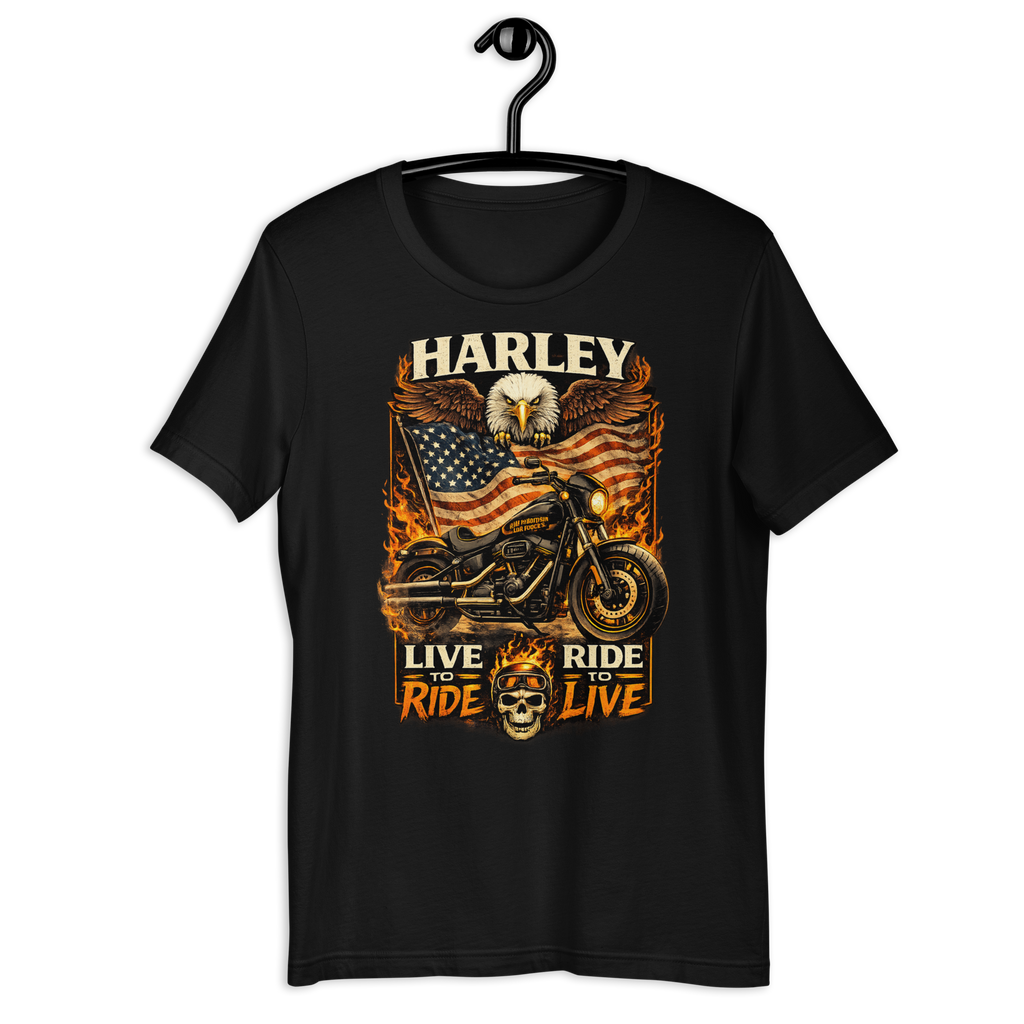 Harley Live Ride Ride Live American Flag Motorcycle Graphic Tee main graphic tee image