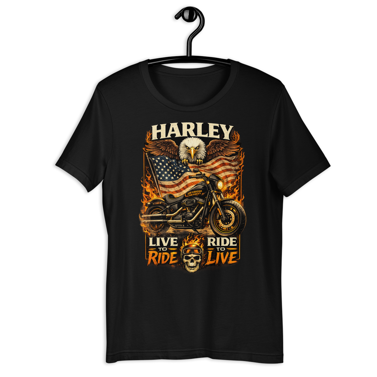 Harley Live Ride Ride Live American Flag Motorcycle Graphic Tee main graphic tee image