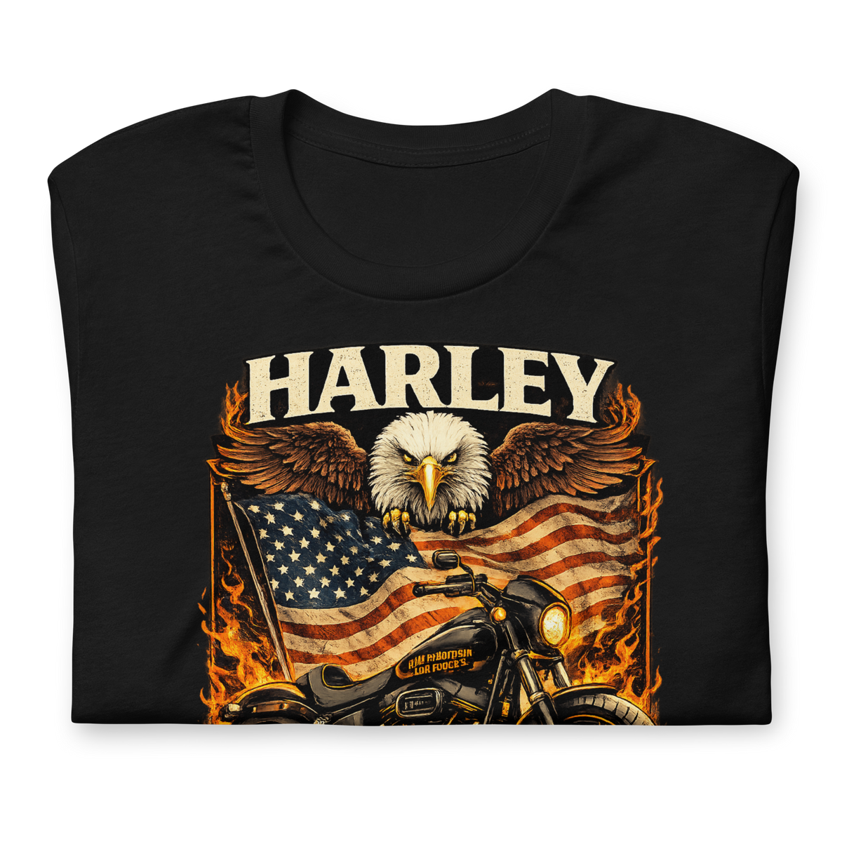 Harley Live Ride Ride Live American Flag Motorcycle Graphic Tee black t-shirt front view