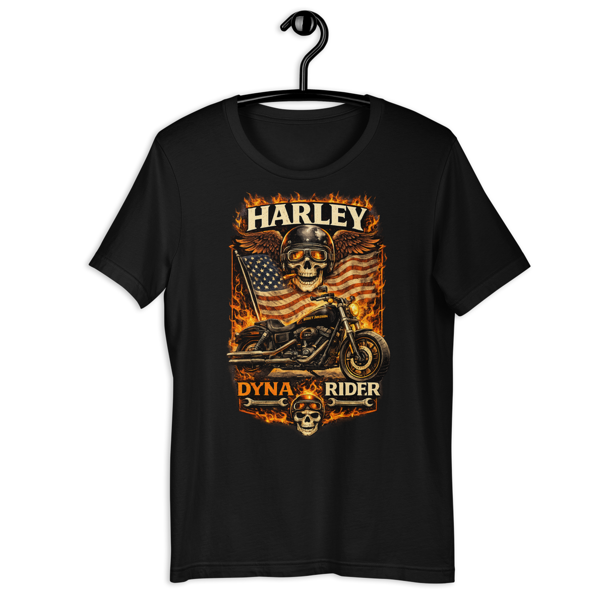 Dyna Rider American Flag Motorcycle Graphic Tee black unisex tee mockup