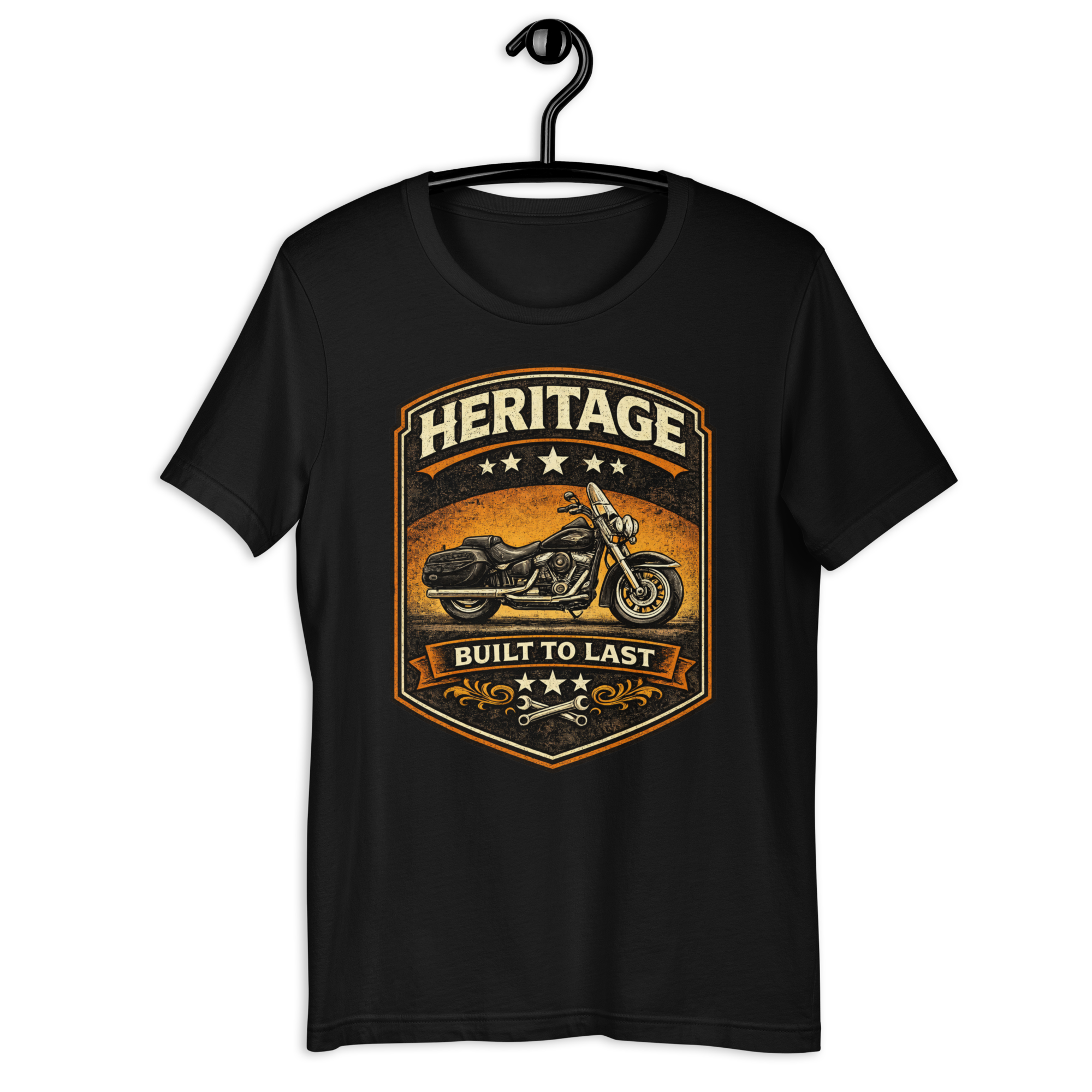 Heritage Built To Last Vintage Motorcycle Graphic Tee black unisex tee mockup