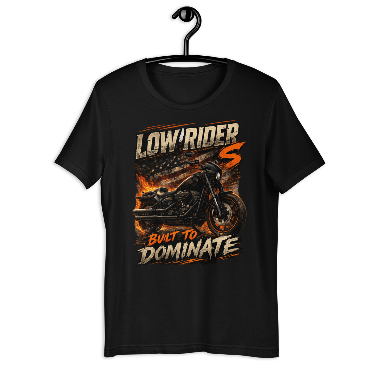 Low Rider S Built To Dominate American Flag Motorcycle Graphic Tee main graphic tee image