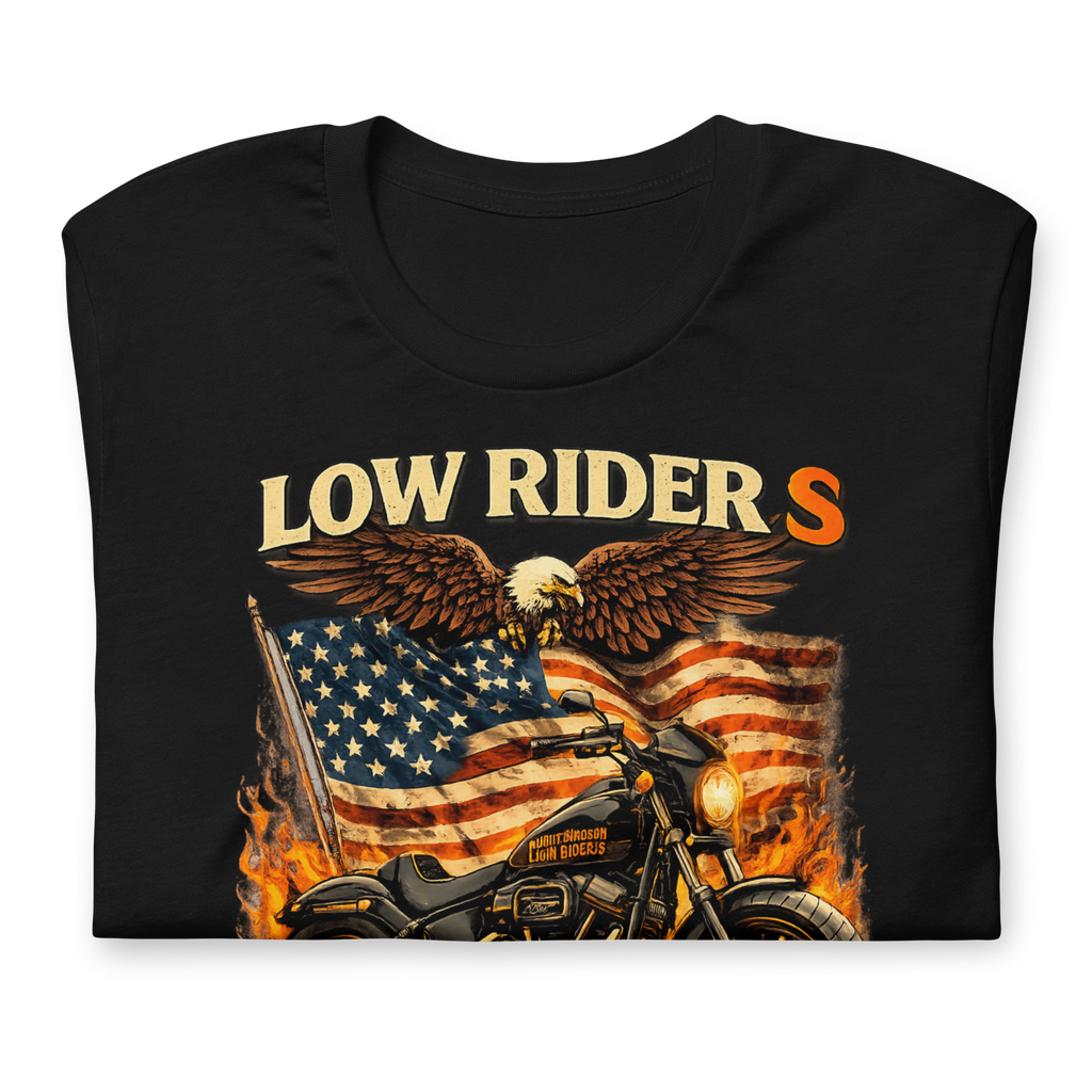 Low Rider S American Power Patriotic Motorcycle Graphic Tee black shirt product image