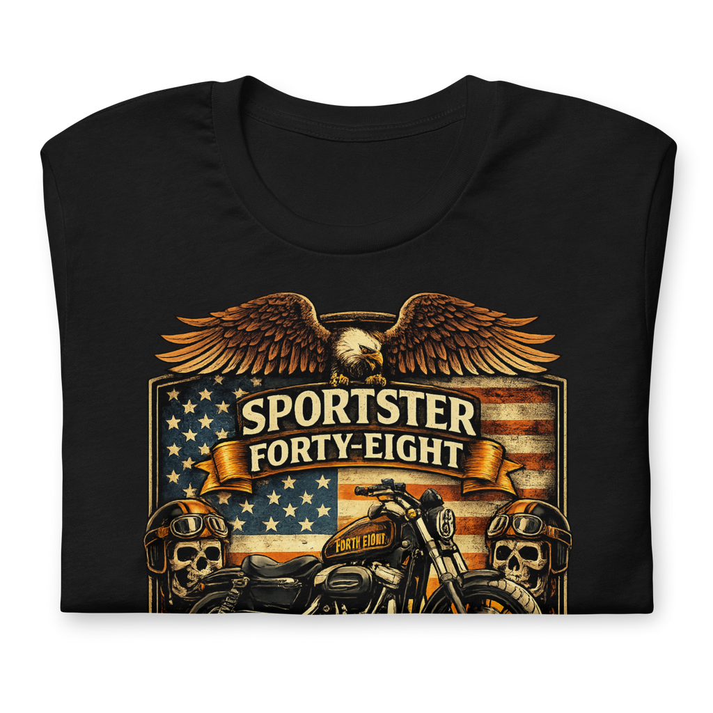 Sportster Forty-Eight Born To Ride American Legend Motorcycle Graphic Tee black t-shirt front view