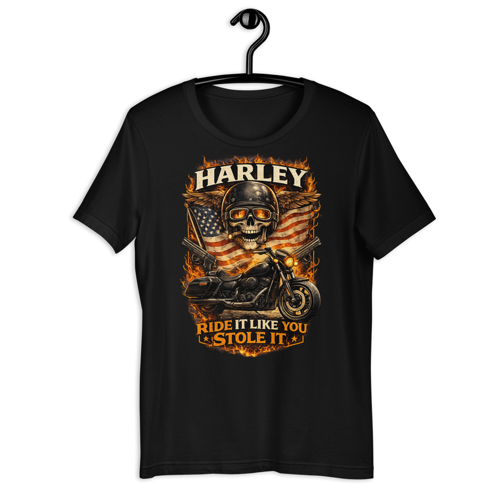 Ride It Like You Stole It Funny Motorcycle Graphic Tee main graphic tee image