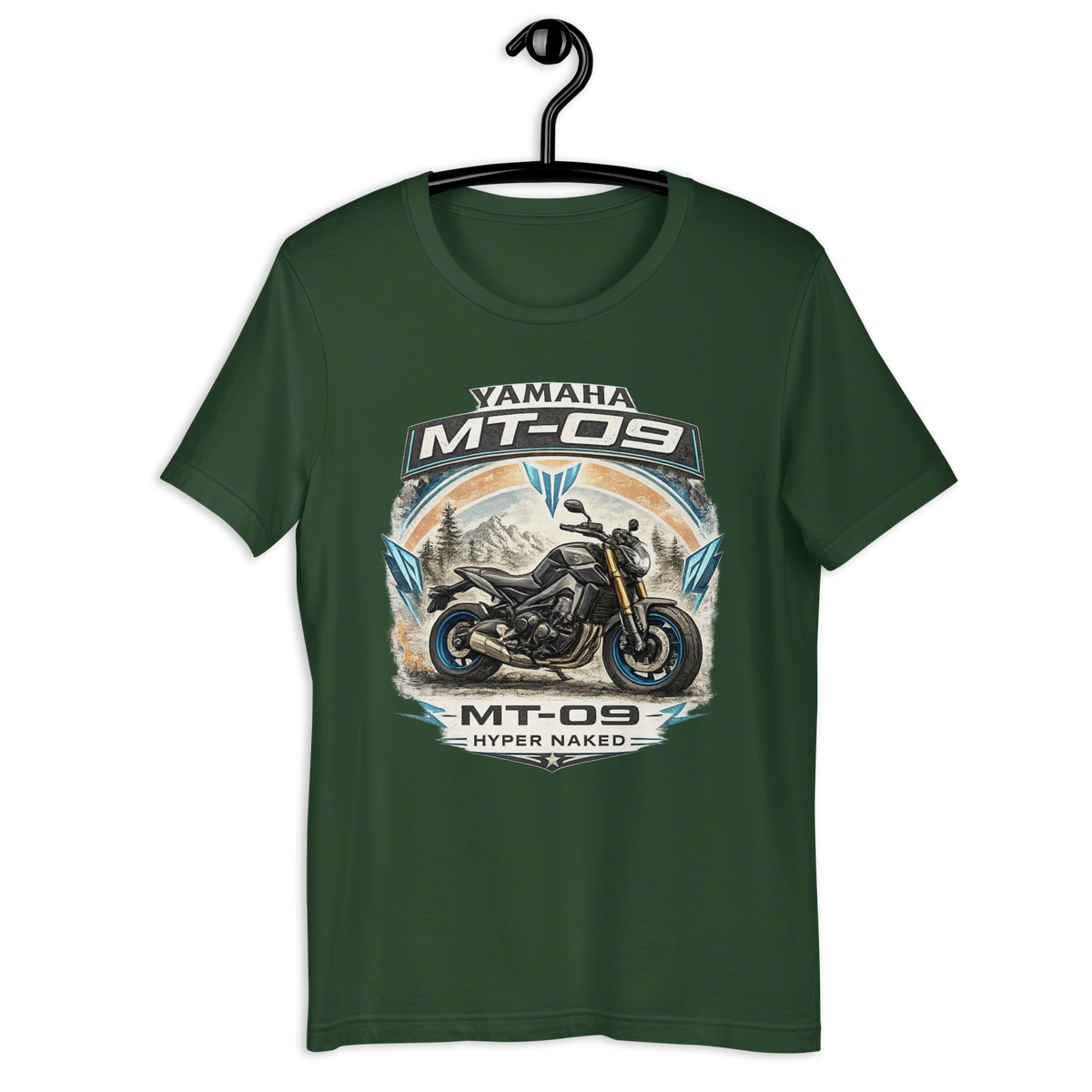 MT-09 Hyper Naked Yamaha Motorcycle Graphic Tee forest green t-shirt mockup