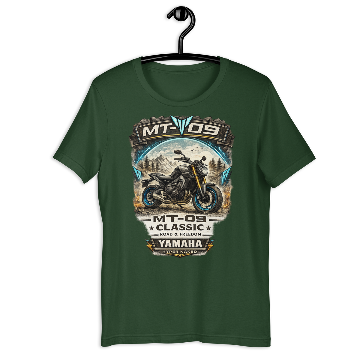 MT-09 Classic Yamaha Vintage Motorcycle Graphic Tee forest green t-shirt mockup