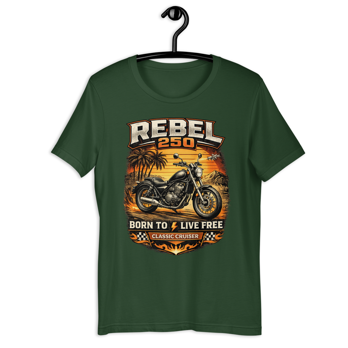 Rebel 250 Ride Fast Live Free Vintage Motorcycle Graphic Tee black shirt product image