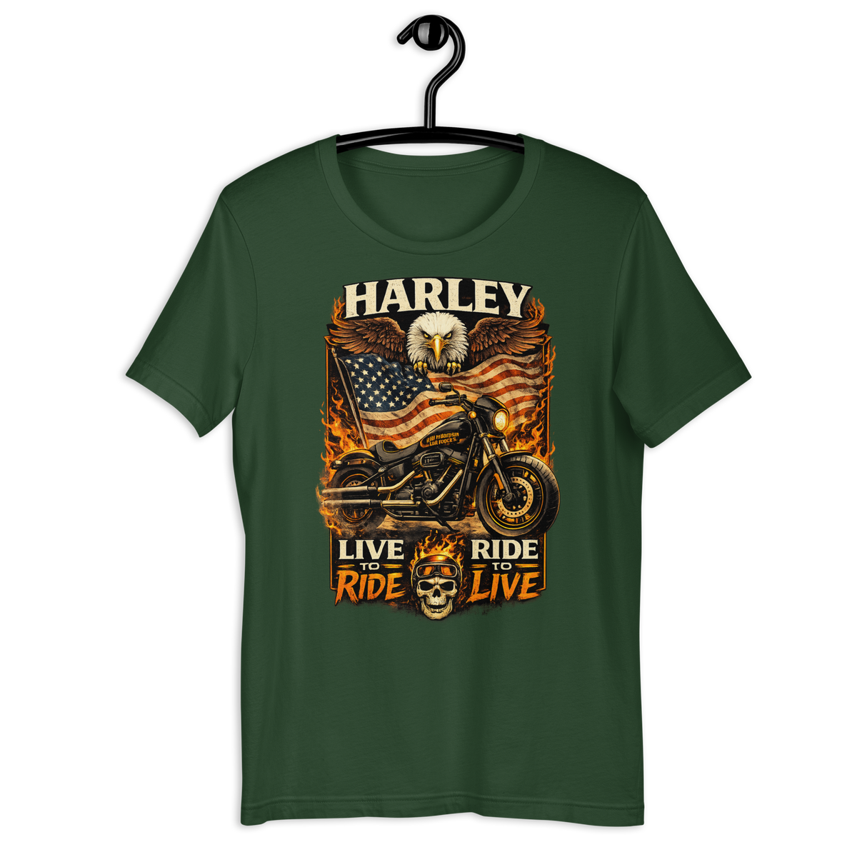 Harley Live Ride Ride Live American Flag Motorcycle Graphic Tee black shirt product image
