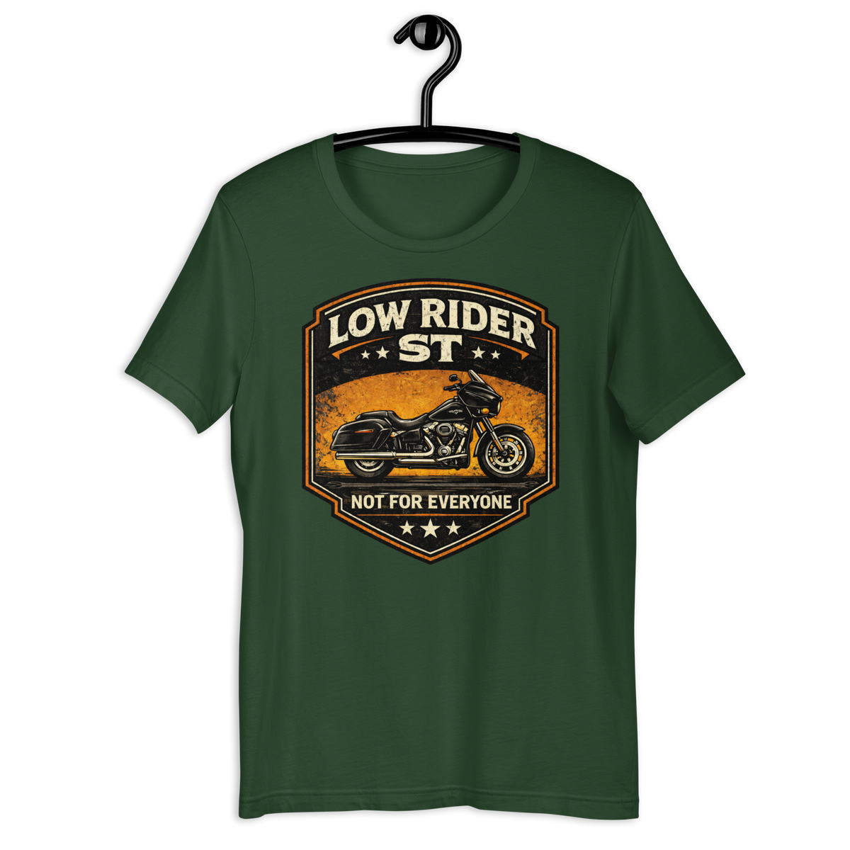 Low Rider ST Not For Everyone Vintage Motorcycle Graphic Tee forest green t-shirt mockup