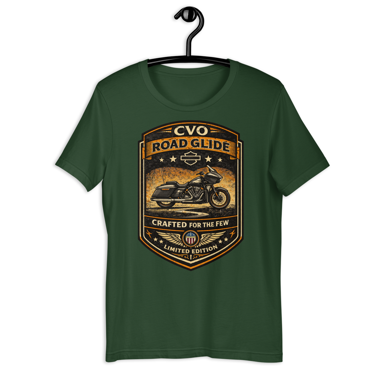 CVO Road Glide Crafted For The Few Limited Edition Motorcycle Graphic Tee forest green t-shirt mockup