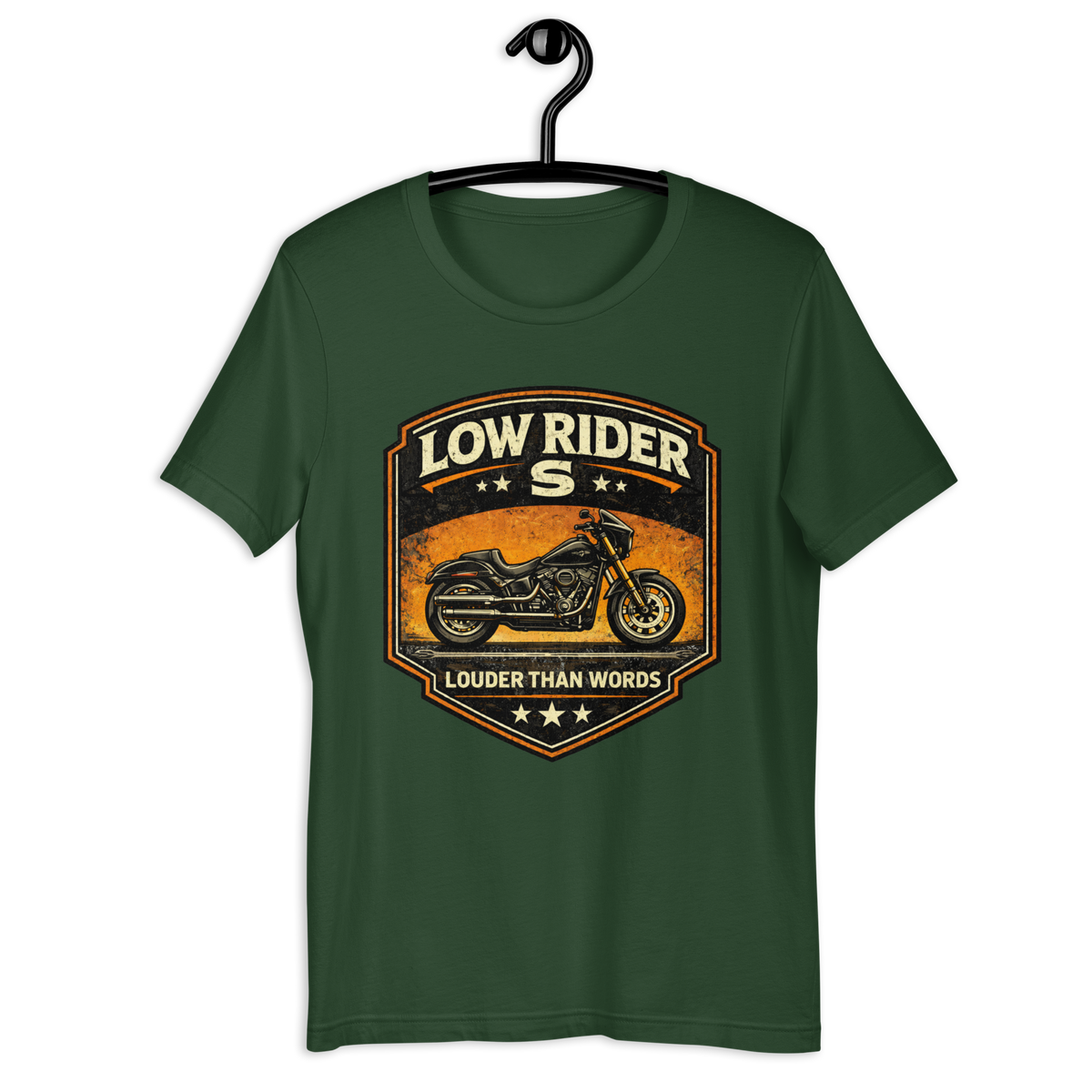 Low Rider S Louder Than Words Motorcycle Graphic Tee forest green t-shirt mockup