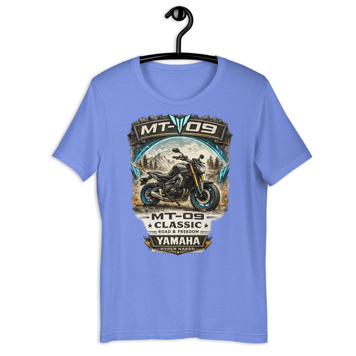 MT-09 Classic Yamaha Vintage Motorcycle Graphic Tee heather columbia blue t-shirt mockup