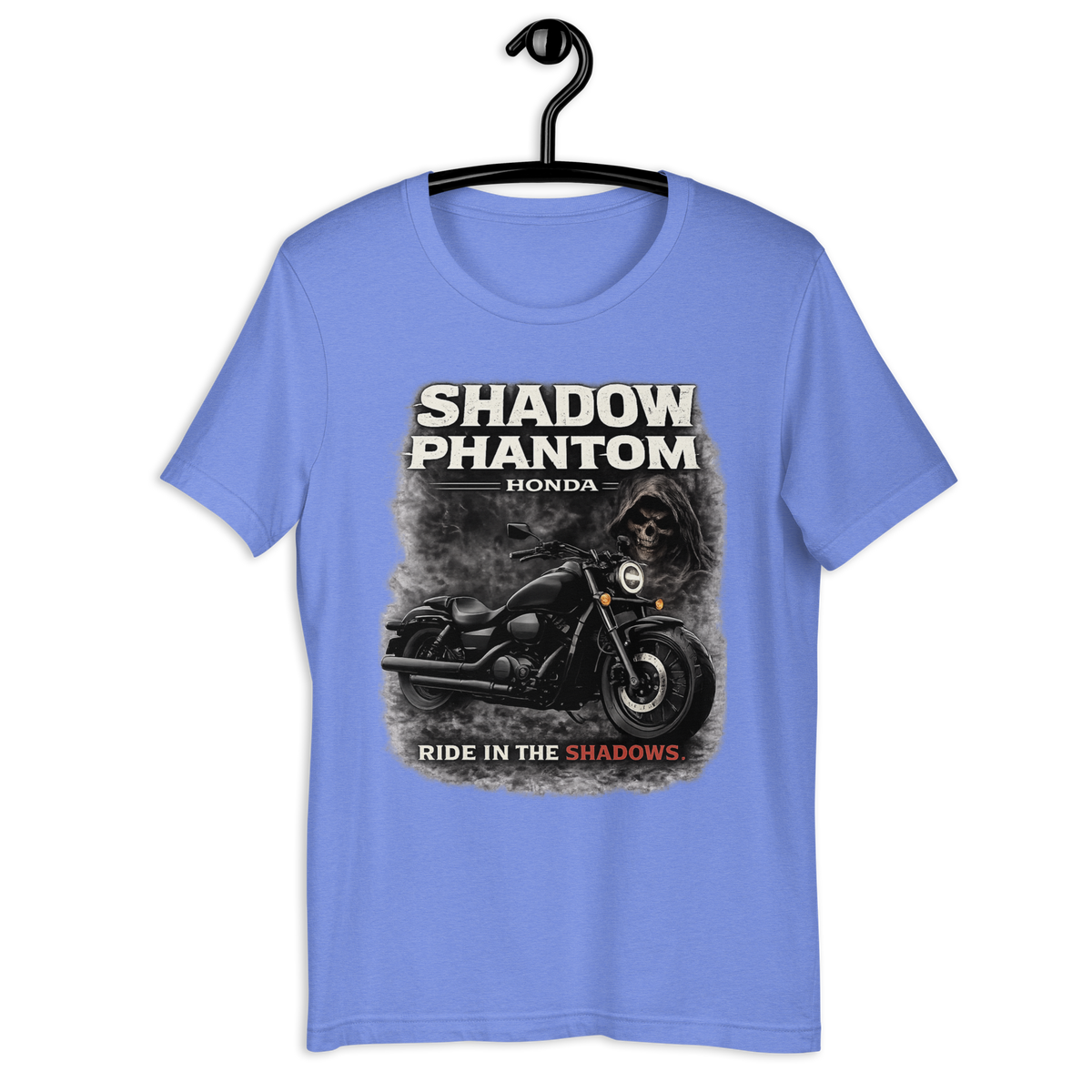 Shadow Phantom Ride In The Shadows Honda Motorcycle Graphic Tee heather columbia blue t-shirt mockup