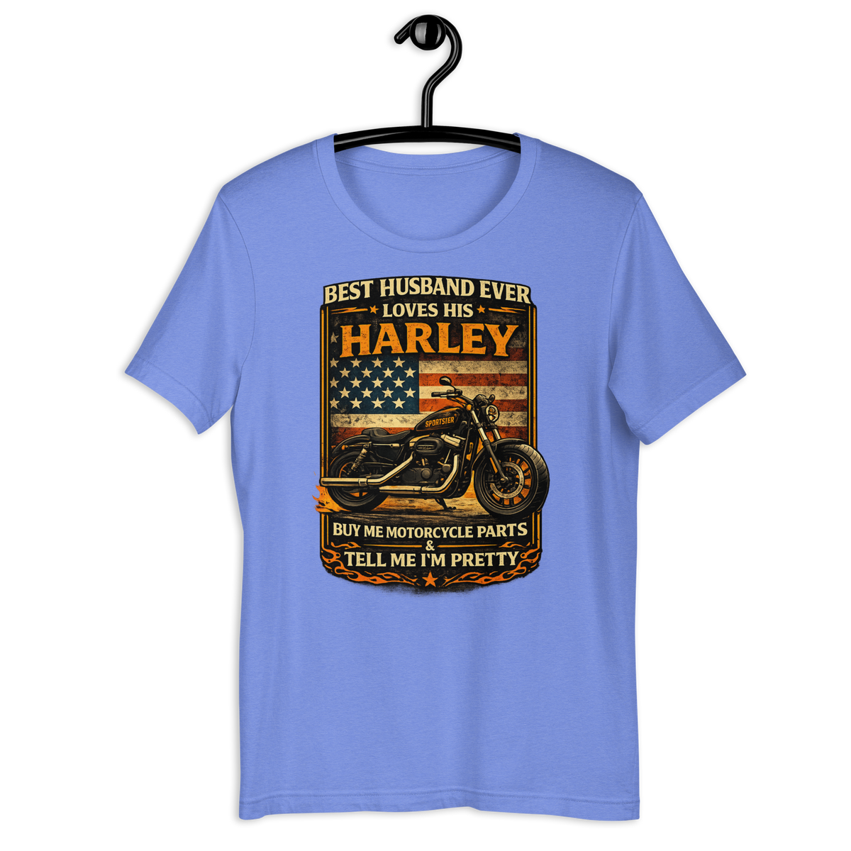 Best Husband Ever Loves His Motorcycle Funny Motorcycle Graphic Tee heather columbia blue t-shirt mockup