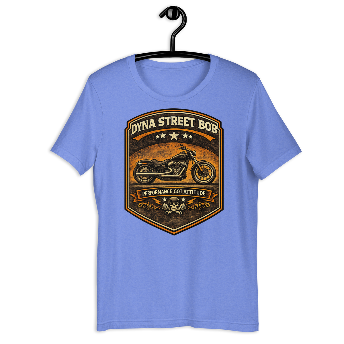 Dyna Street Bob Performance Got Attitude Vintage Motorcycle Graphic Tee heather columbia blue t-shirt mockup