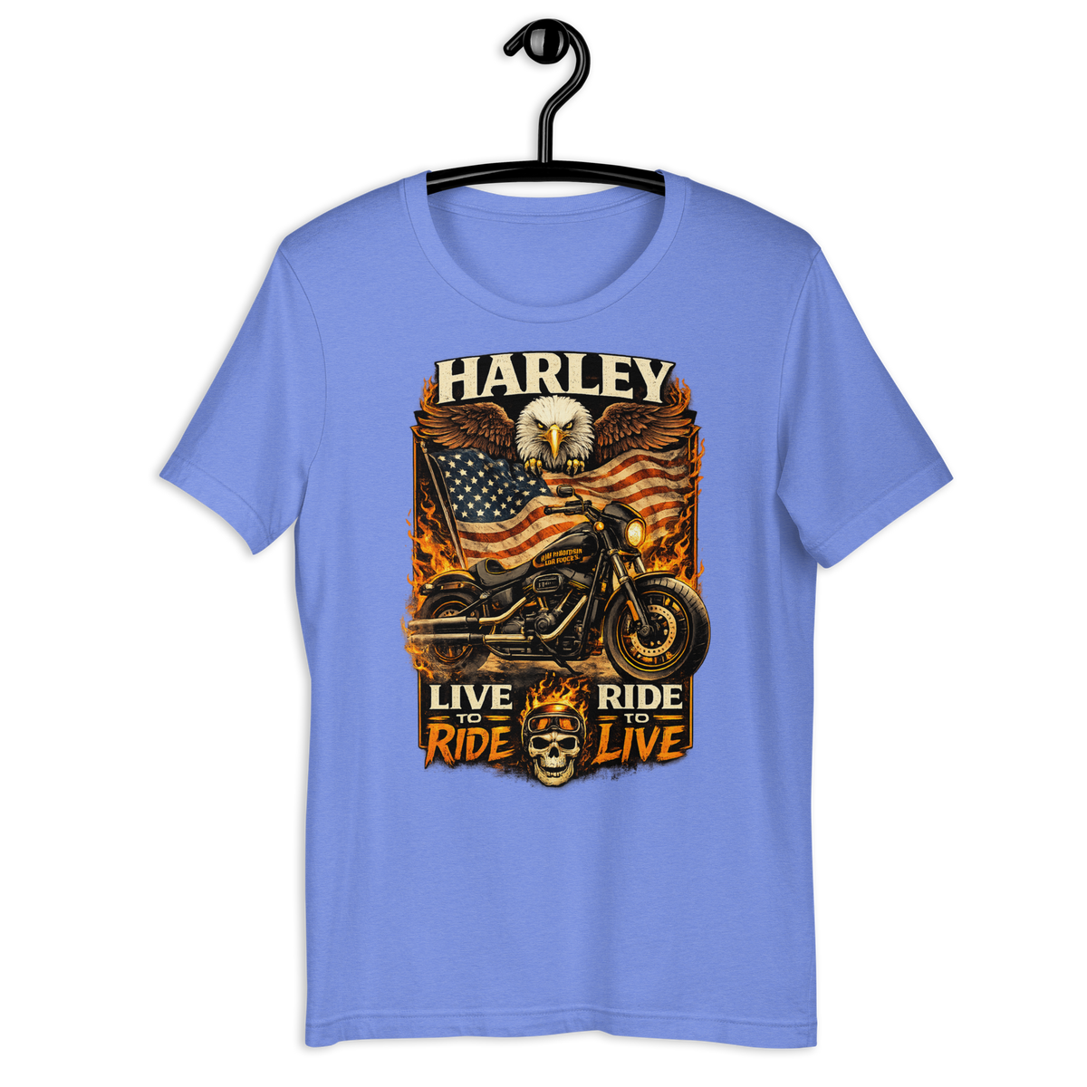 Harley Live Ride Ride Live American Flag Motorcycle Graphic Tee mauve t-shirt mockup
