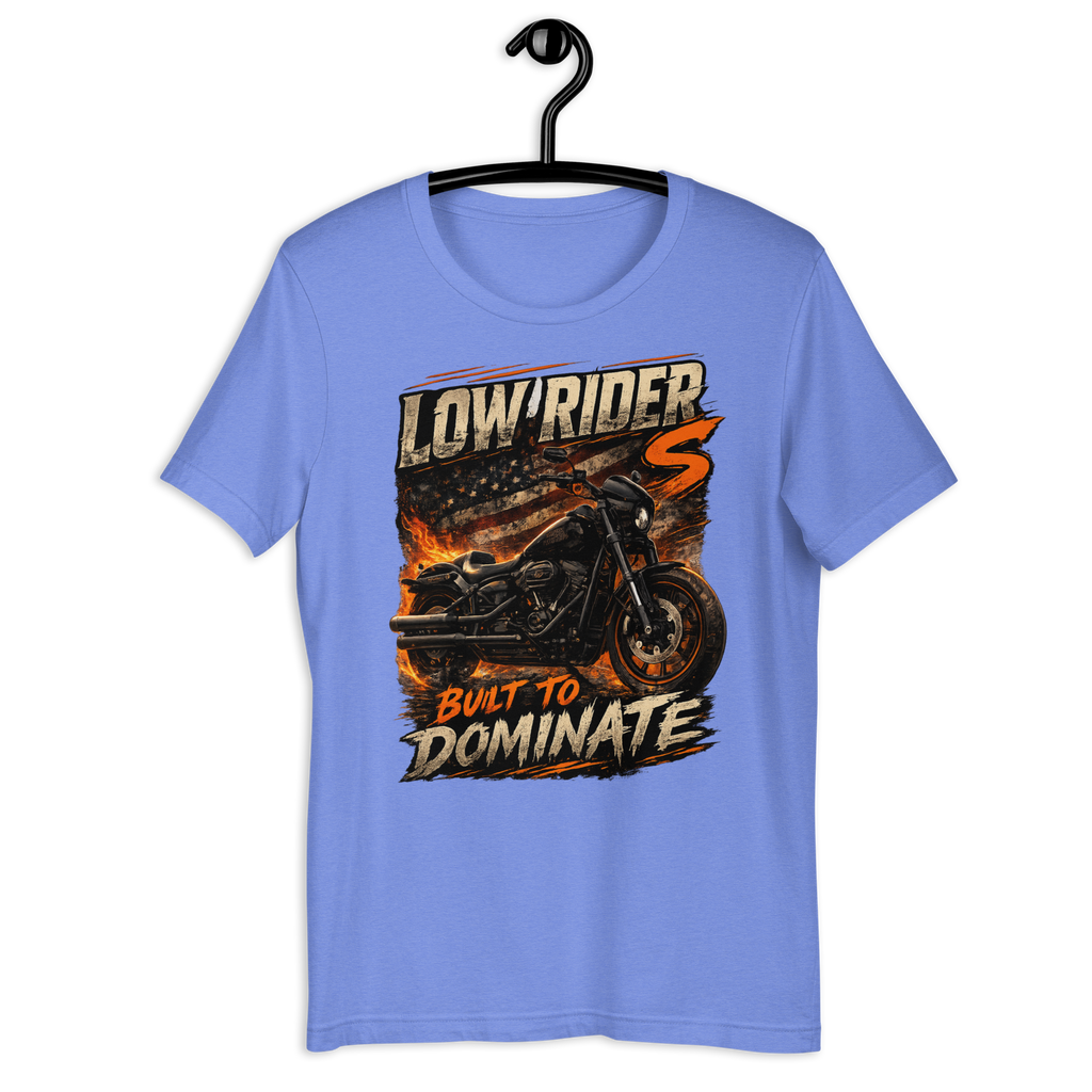 Low Rider S Built To Dominate American Flag Motorcycle Graphic Tee forest green t-shirt mockup