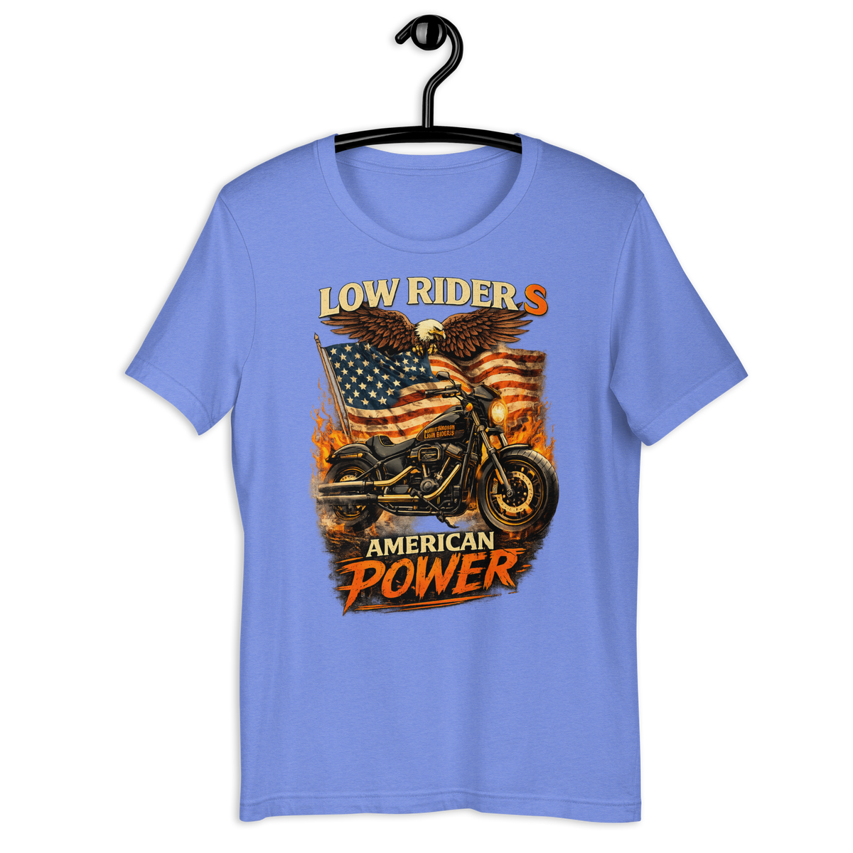 Low Rider S American Power Patriotic Motorcycle Graphic Tee heather columbia blue t-shirt mockup