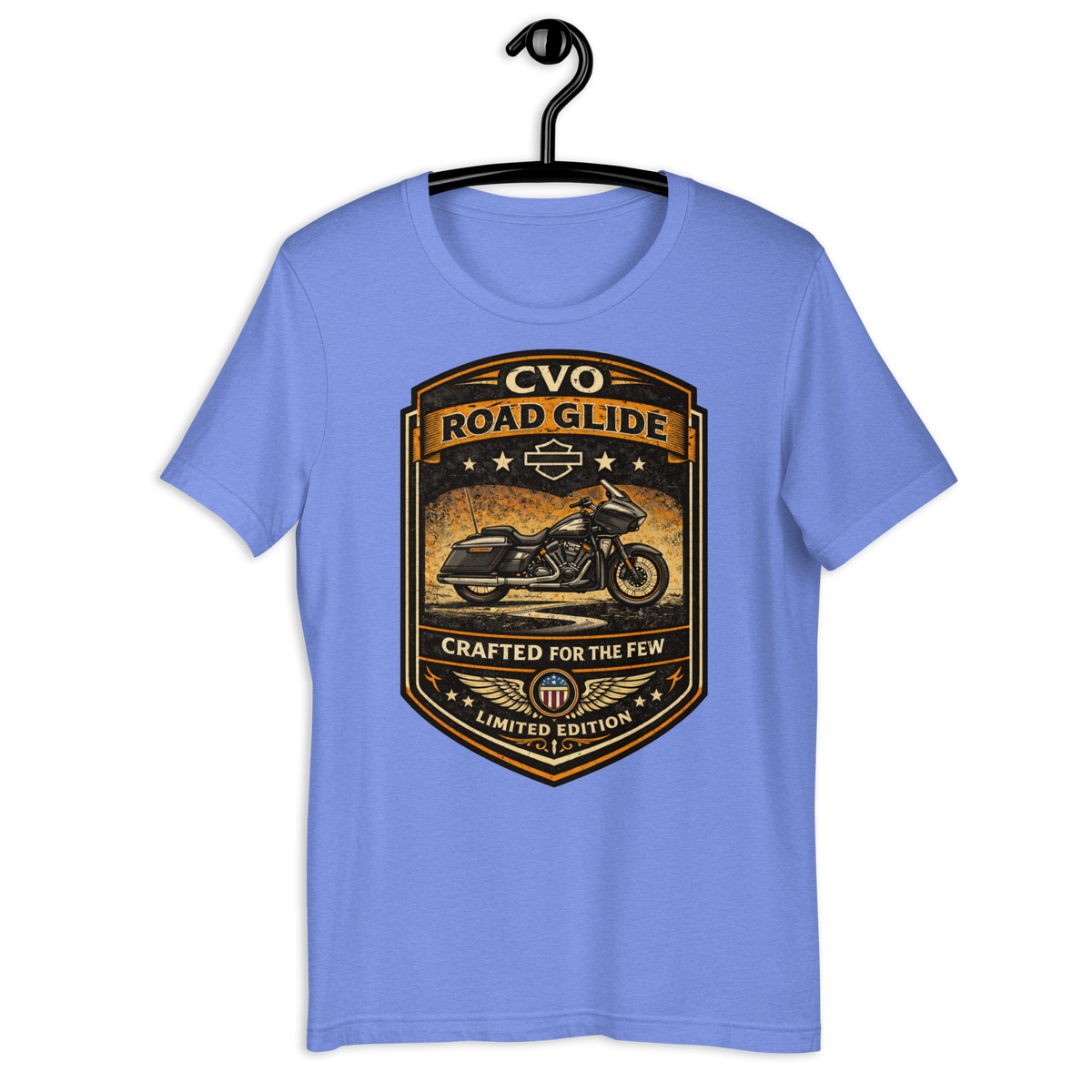 CVO Road Glide Crafted For The Few Limited Edition Motorcycle Graphic Tee heather columbia blue t-shirt mockup