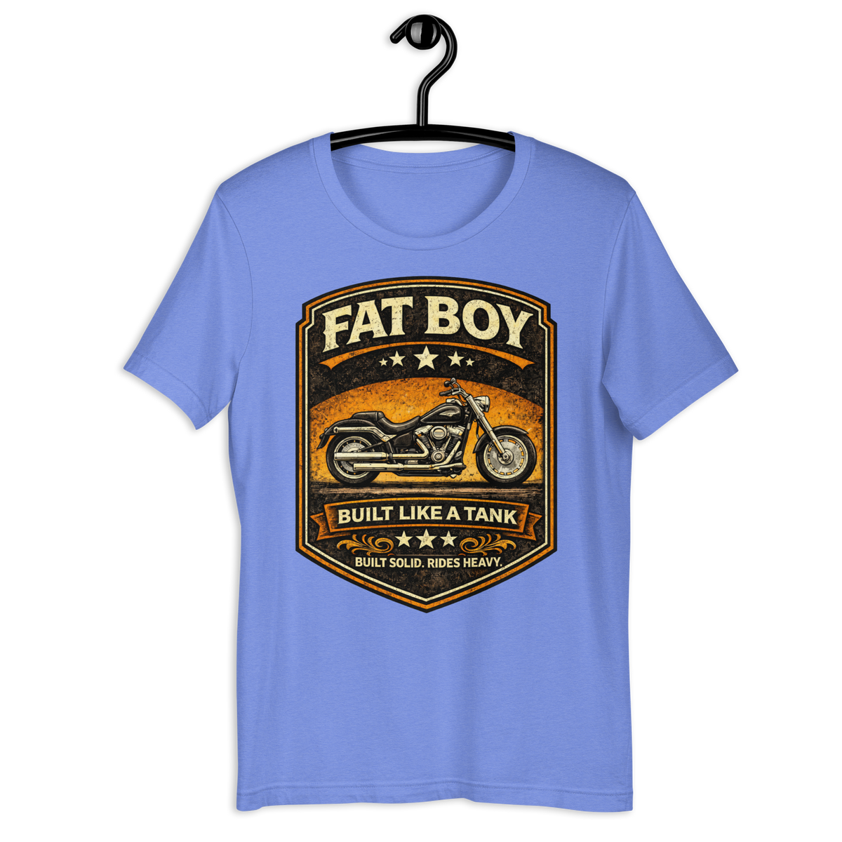 Fat Boy Built Like A Tank Motorcycle Graphic Tee mauve t-shirt mockup