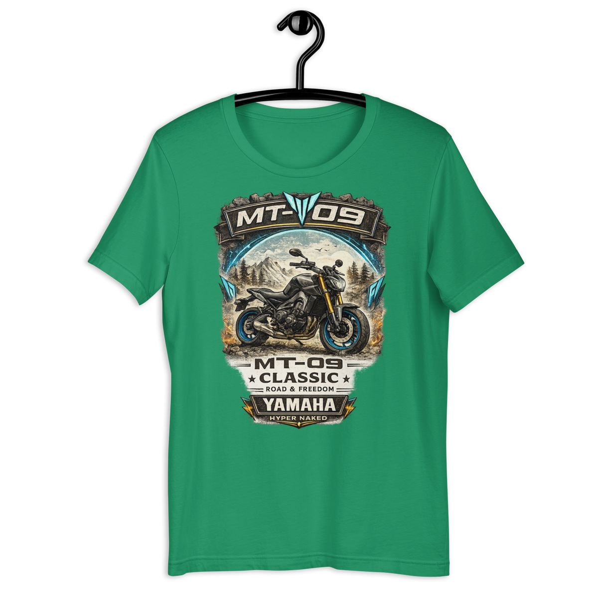 MT-09 Classic Yamaha Vintage Motorcycle Graphic Tee kelly green t-shirt mockup