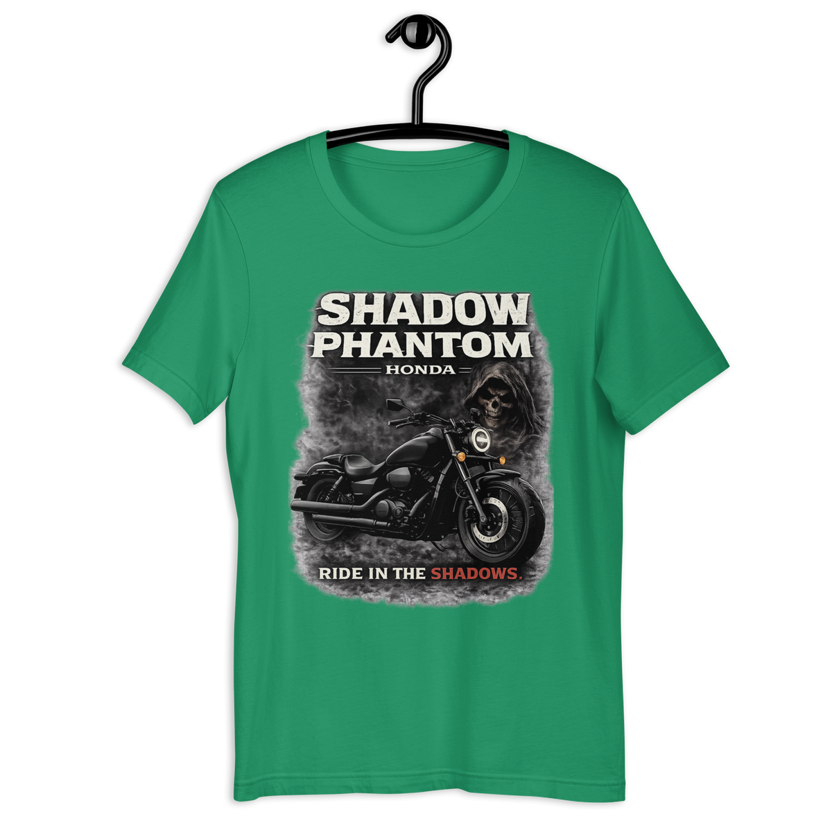 Shadow Phantom Ride In The Shadows Honda Motorcycle Graphic Tee kelly green t-shirt mockup