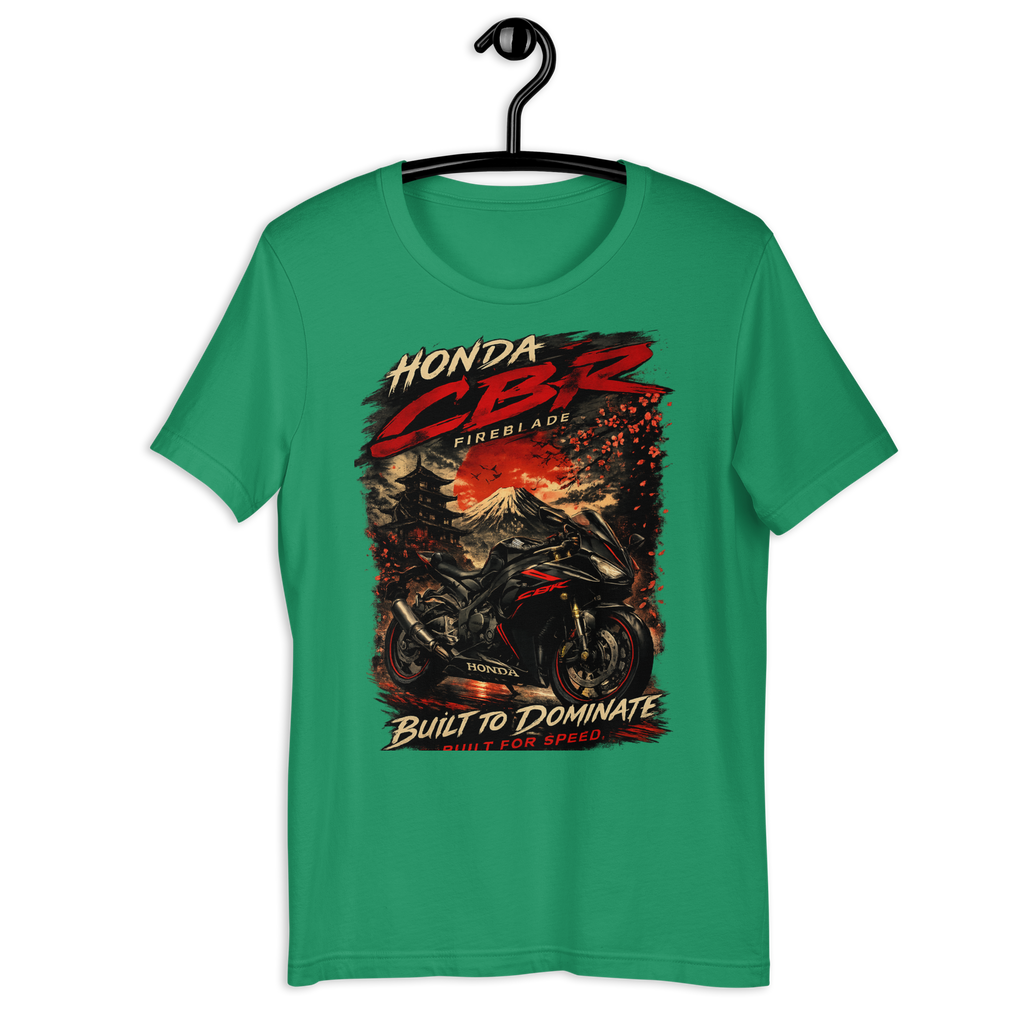 CBR Built To Dominate Sport Motorcycle Graphic Tee forest green t-shirt mockup