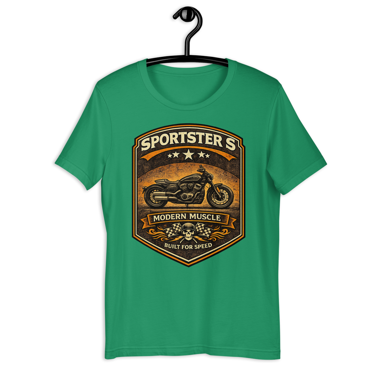 Sportster S Modern Muscle Built For Speed Vintage Motorcycle Graphic Tee kelly green t-shirt mockup