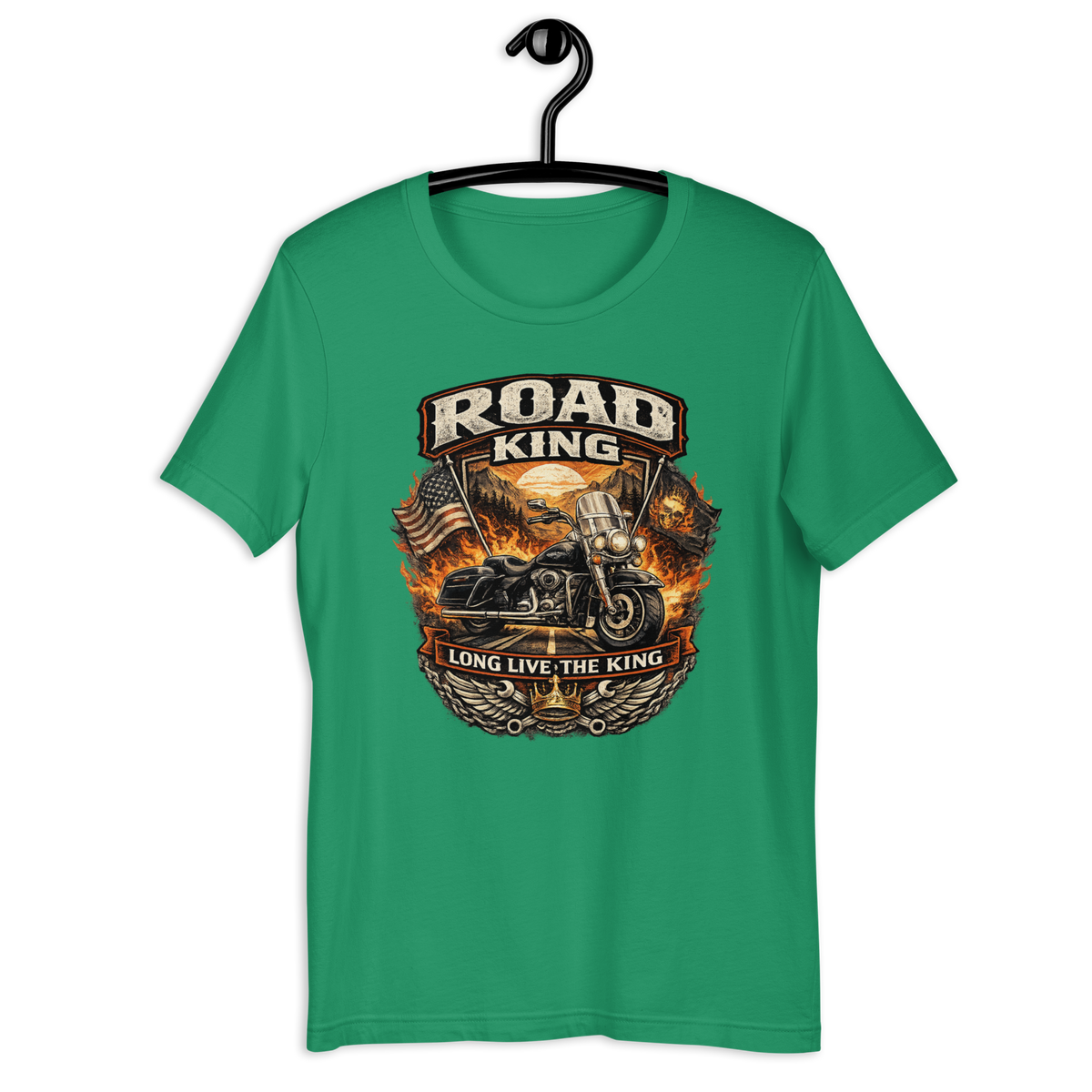 Road King Long Live The King Vintage Motorcycle Graphic Tee kelly green t-shirt mockup