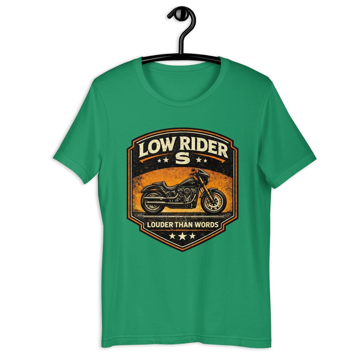 Low Rider S Louder Than Words Motorcycle Graphic Tee kelly green t-shirt mockup