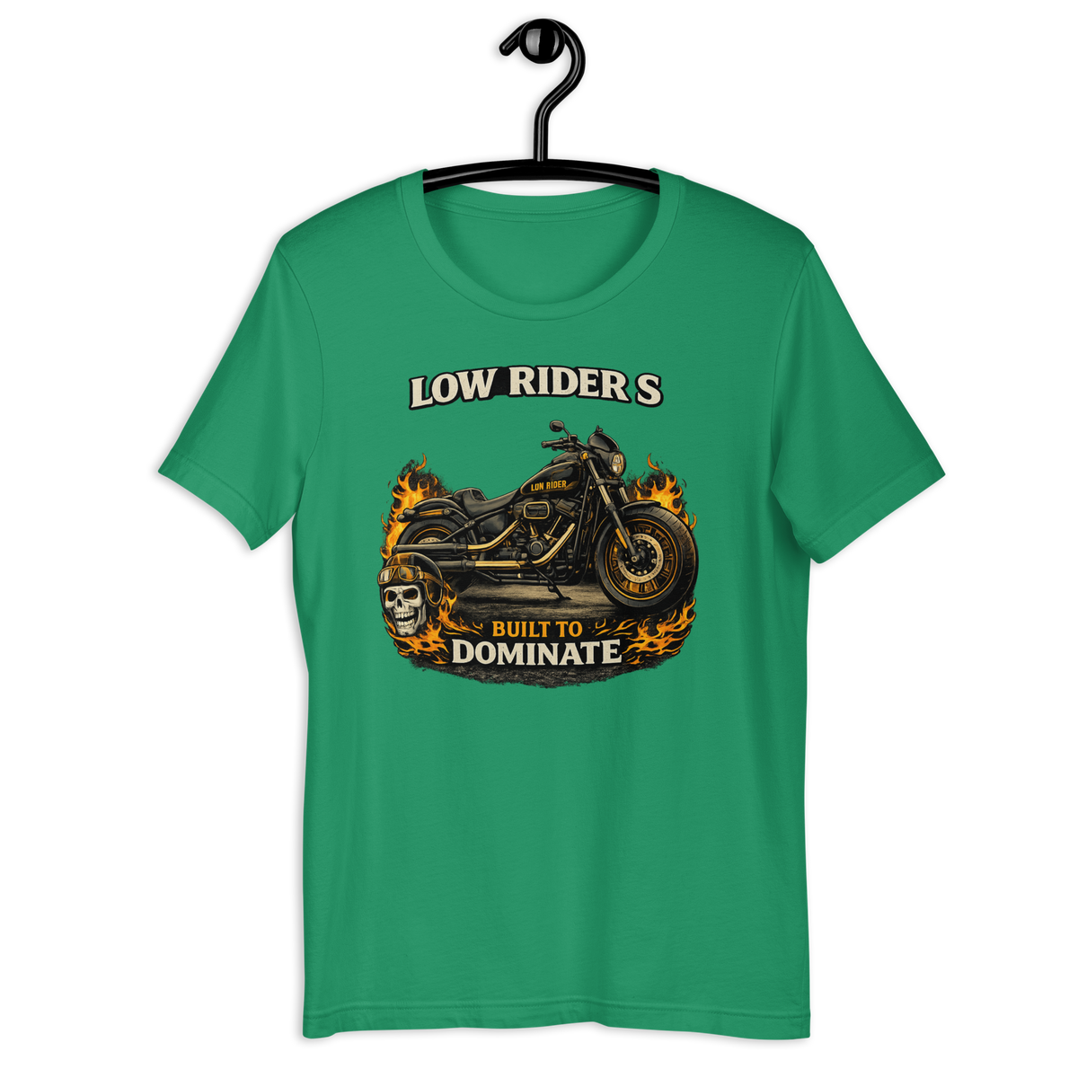Low Rider S Built To Dominate Motorcycle Graphic Tee kelly green t-shirt mockup