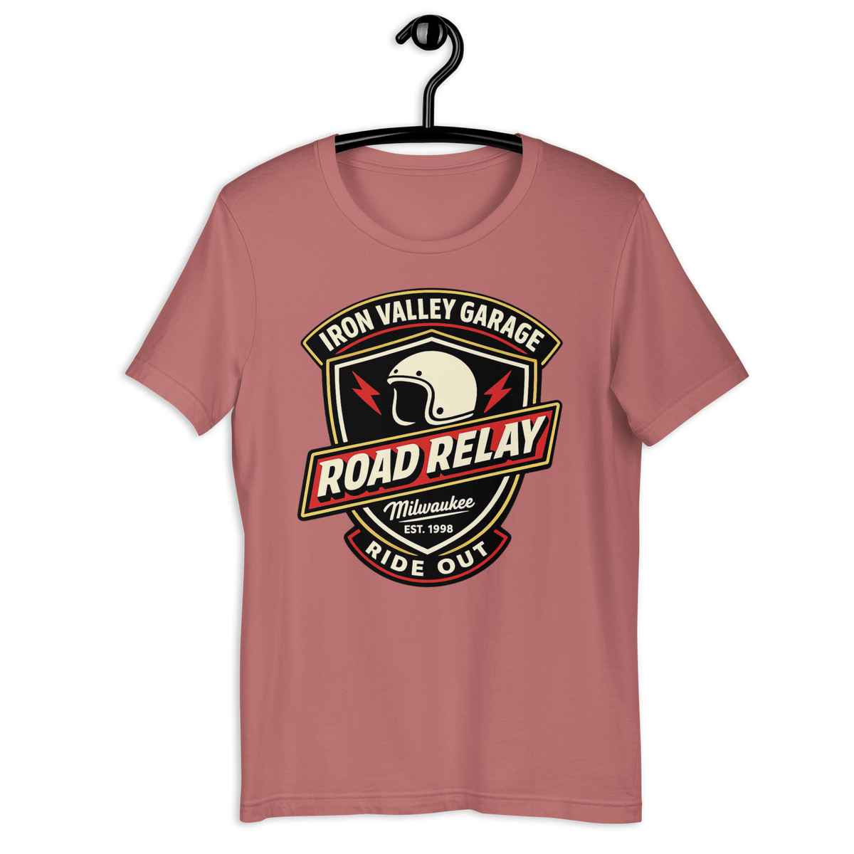 Iron Valley Garage Road Relay Vintage Motorcycle Graphic Tee mauve t-shirt mockup