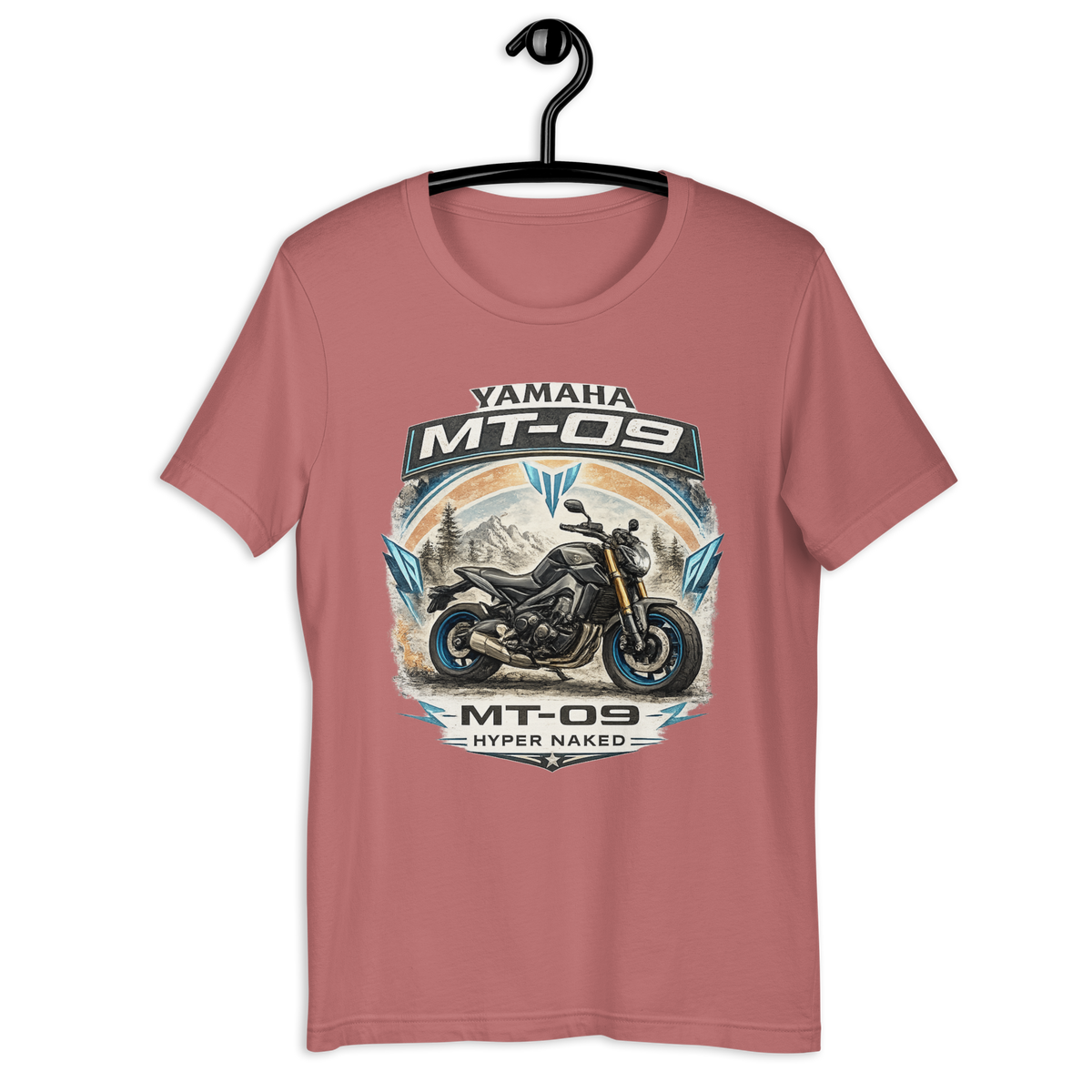 MT-09 Hyper Naked Yamaha Motorcycle Graphic Tee mauve t-shirt mockup