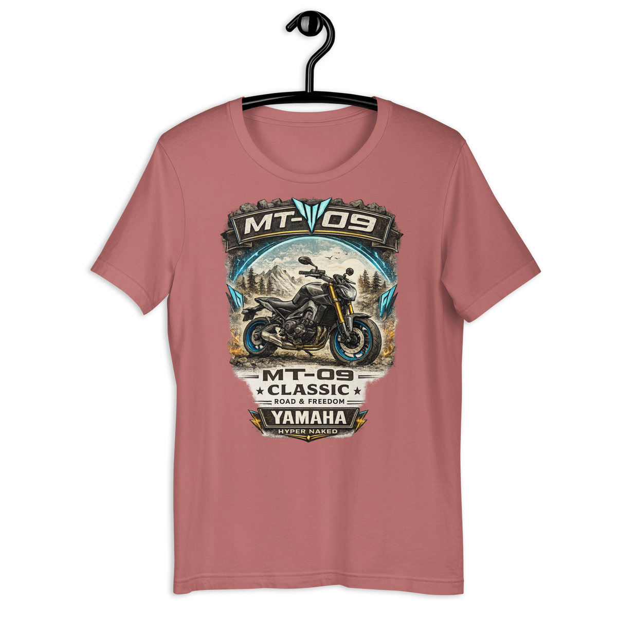 MT-09 Classic Yamaha Vintage Motorcycle Graphic Tee mauve t-shirt mockup