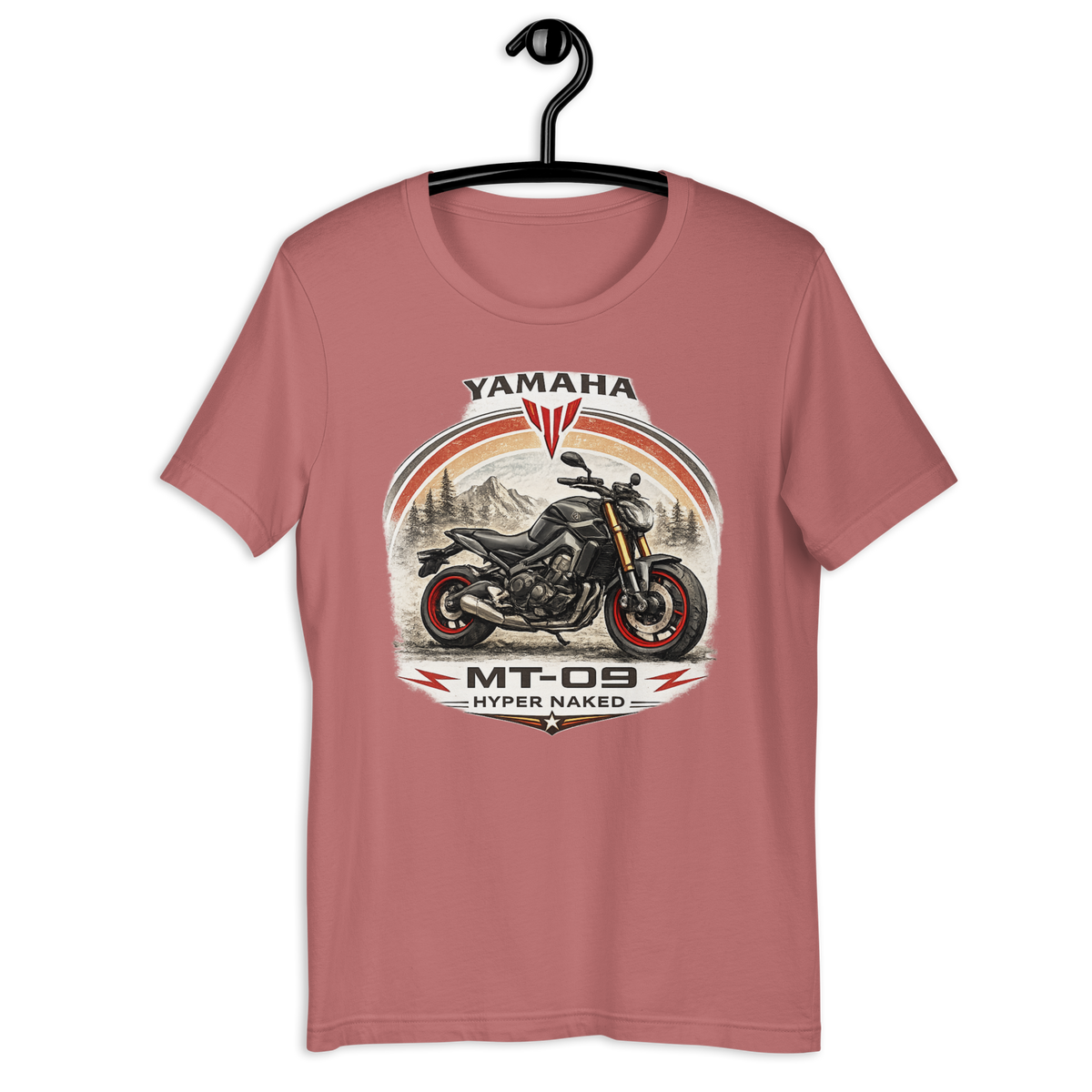 Yamaha MT-09 Hyper Naked Retro Motorcycle Graphic Tee mauve t-shirt mockup