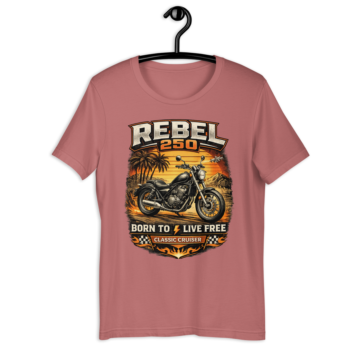 Rebel 250 Ride Fast Live Free Vintage Motorcycle Graphic Tee aqua t-shirt mockup