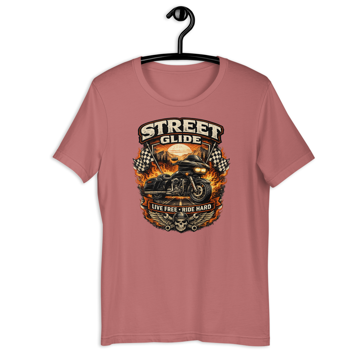 Street Glide Live Free Ride Hard Motorcycle Graphic Tee mauve t-shirt mockup