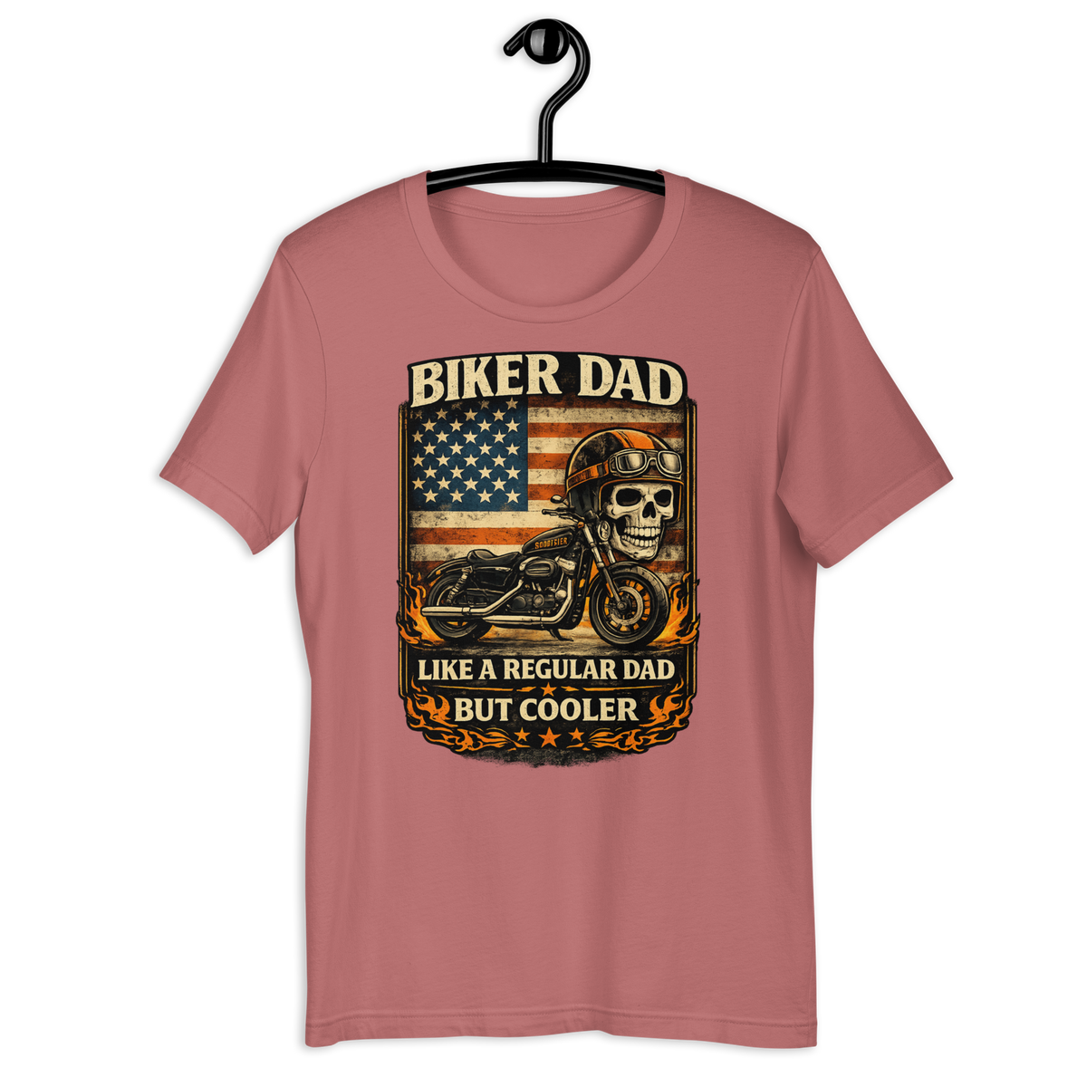 Biker Dad Like A Regular Dad But Cooler Funny Motorcycle Graphic Tee mauve t-shirt mockup