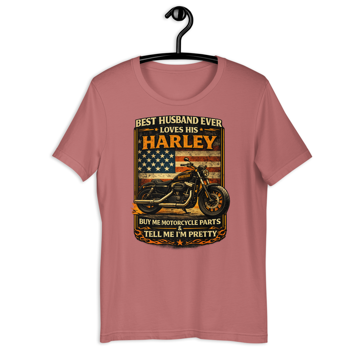 Best Husband Ever Loves His Motorcycle Funny Motorcycle Graphic Tee mauve t-shirt mockup