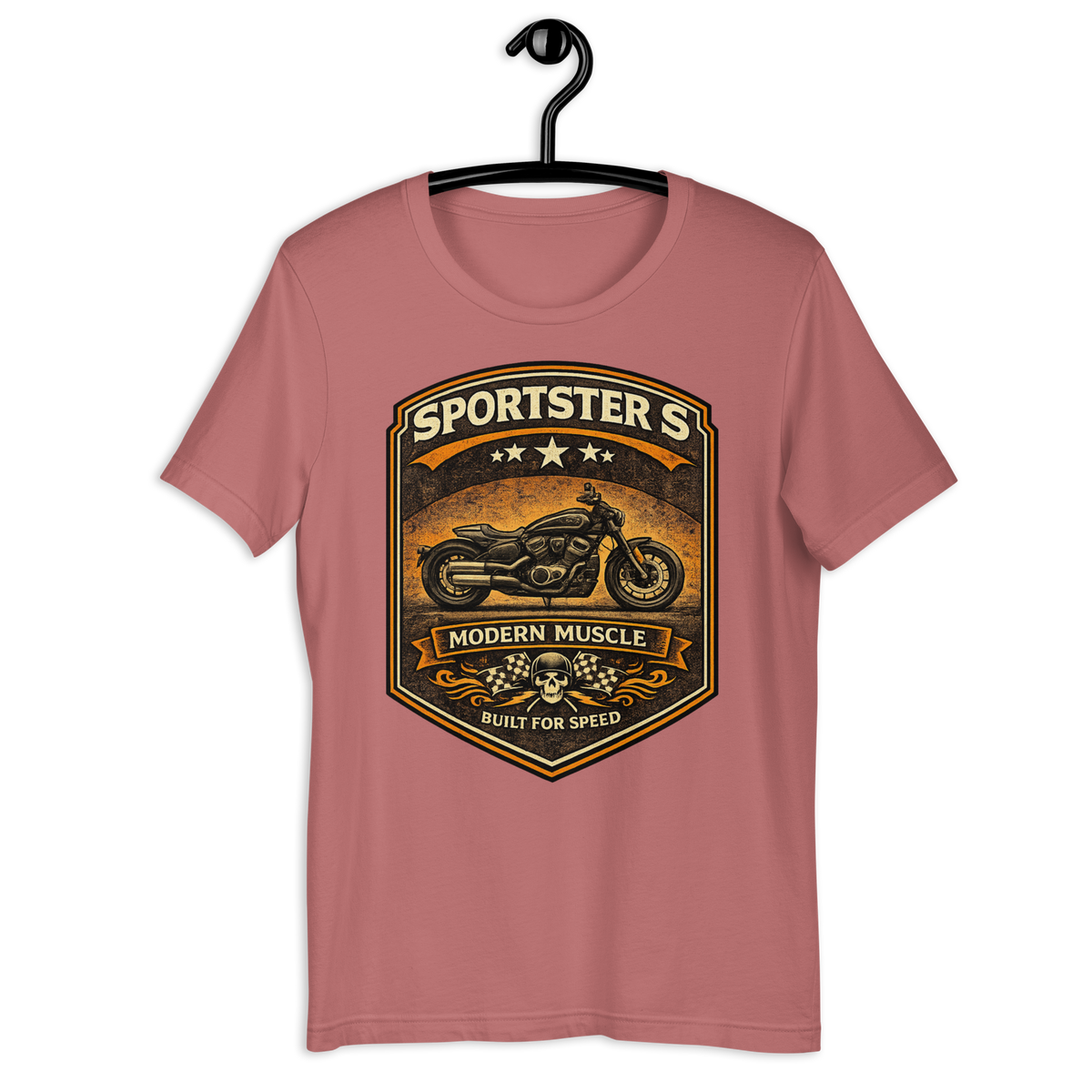 Sportster S Modern Muscle Built For Speed Vintage Motorcycle Graphic Tee mauve t-shirt mockup