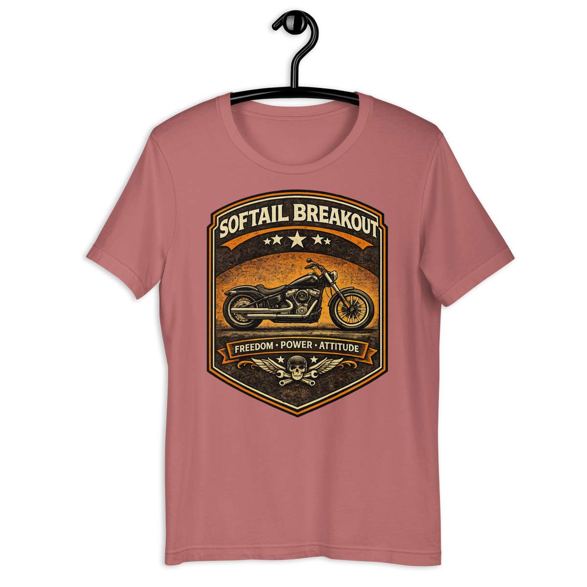 Softail Breakout Freedom Power Attitude Vintage Motorcycle Graphic Tee mauve t-shirt mockup