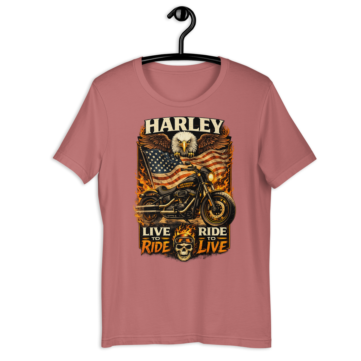Harley Live Ride Ride Live American Flag Motorcycle Graphic Tee aqua t-shirt mockup