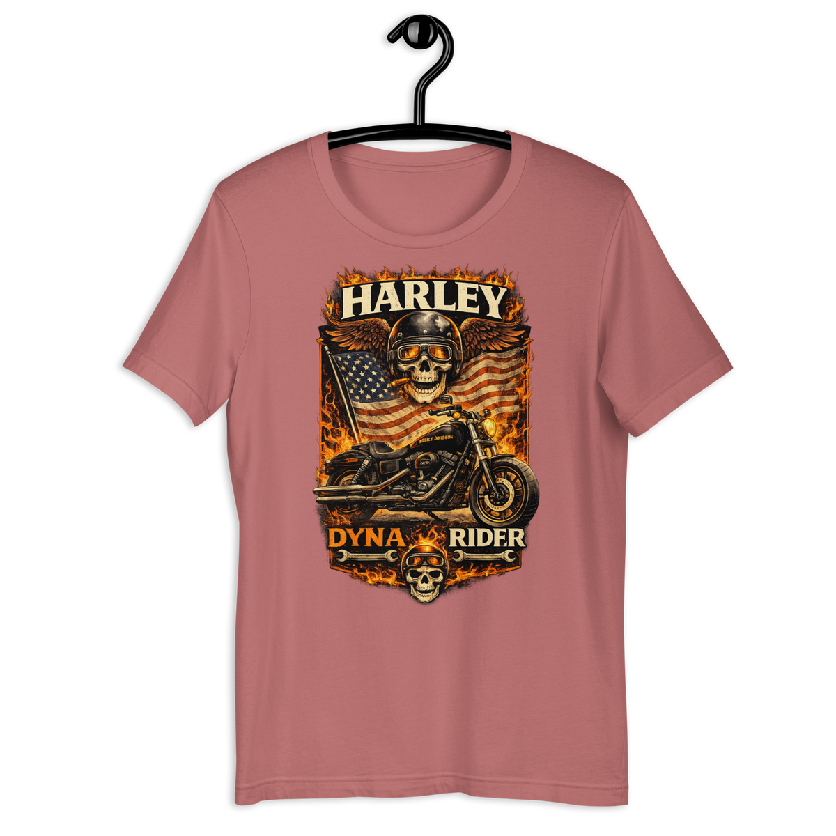 Dyna Rider American Flag Motorcycle Graphic Tee mauve t-shirt mockup