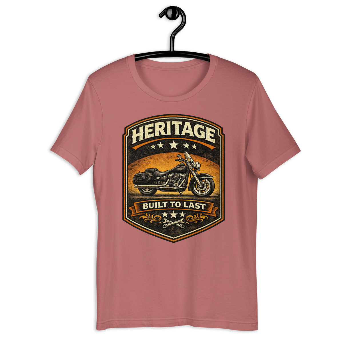Heritage Built To Last Vintage Motorcycle Graphic Tee mauve t-shirt mockup