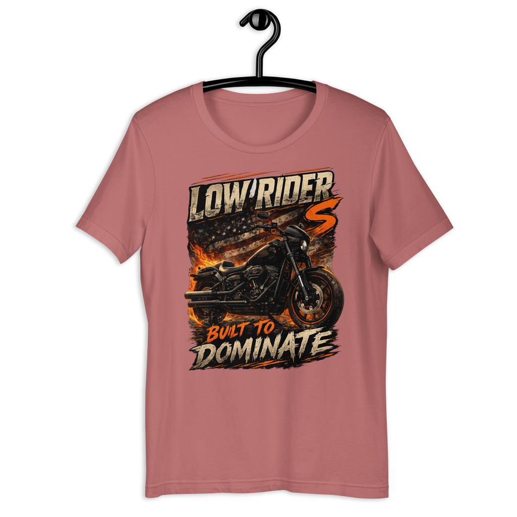 Low Rider S Built To Dominate American Flag Motorcycle Graphic Tee black shirt product image