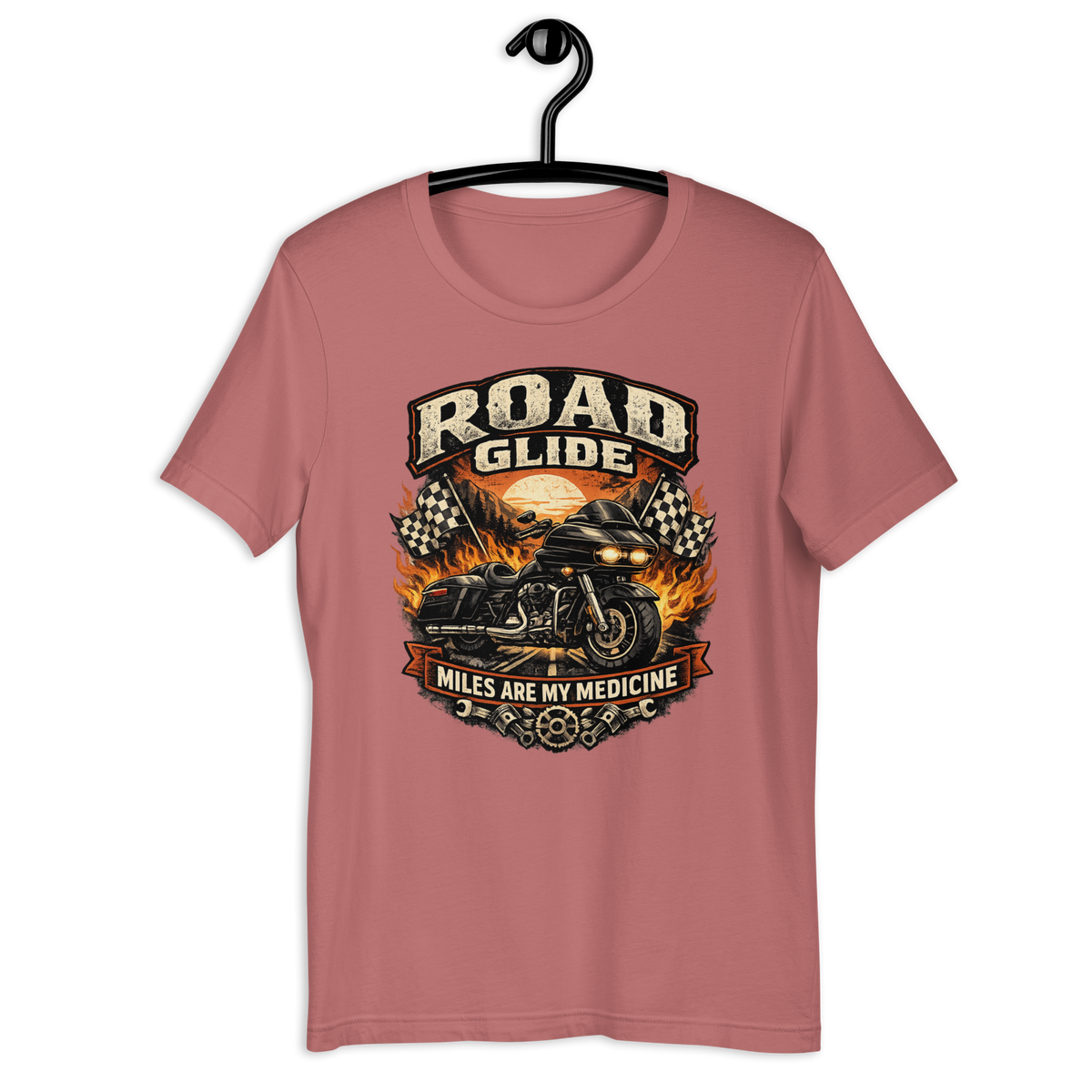 Road Glide Miles Are My Medicine Vintage Motorcycle Graphic Tee mauve t-shirt mockup