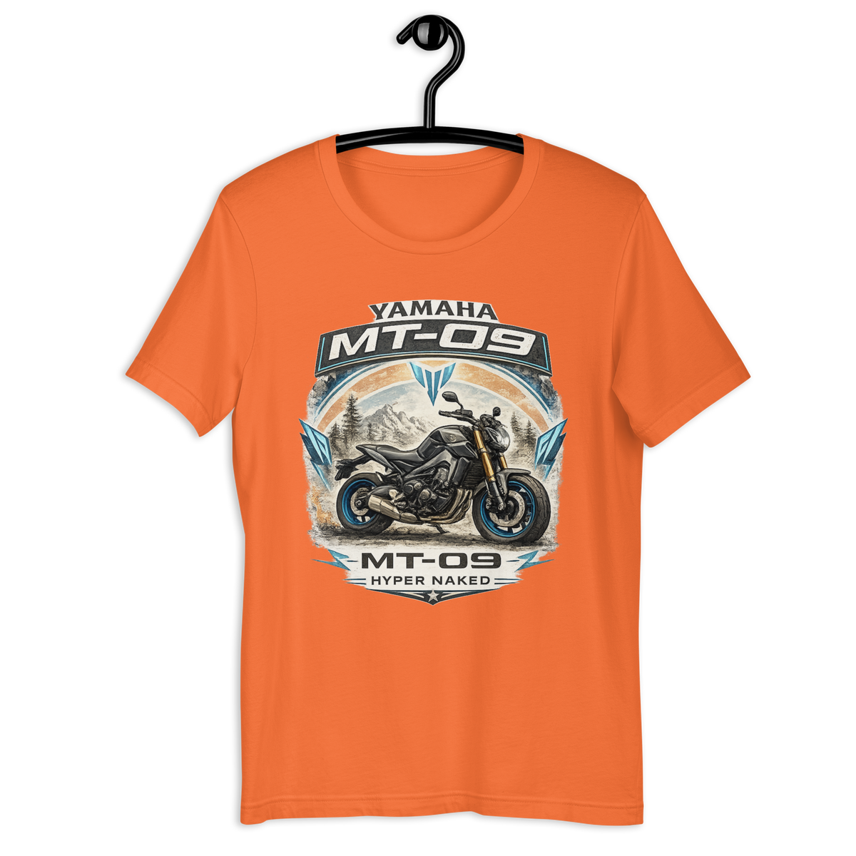 MT-09 Hyper Naked Yamaha Motorcycle Graphic Tee orange t-shirt mockup